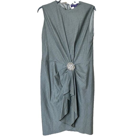 Ralph Lauren Dresses & Skirts - Ralph Lauren Dress 16 Purple Label Gray Wool Silk Lining Sheath Rhinestone Glam